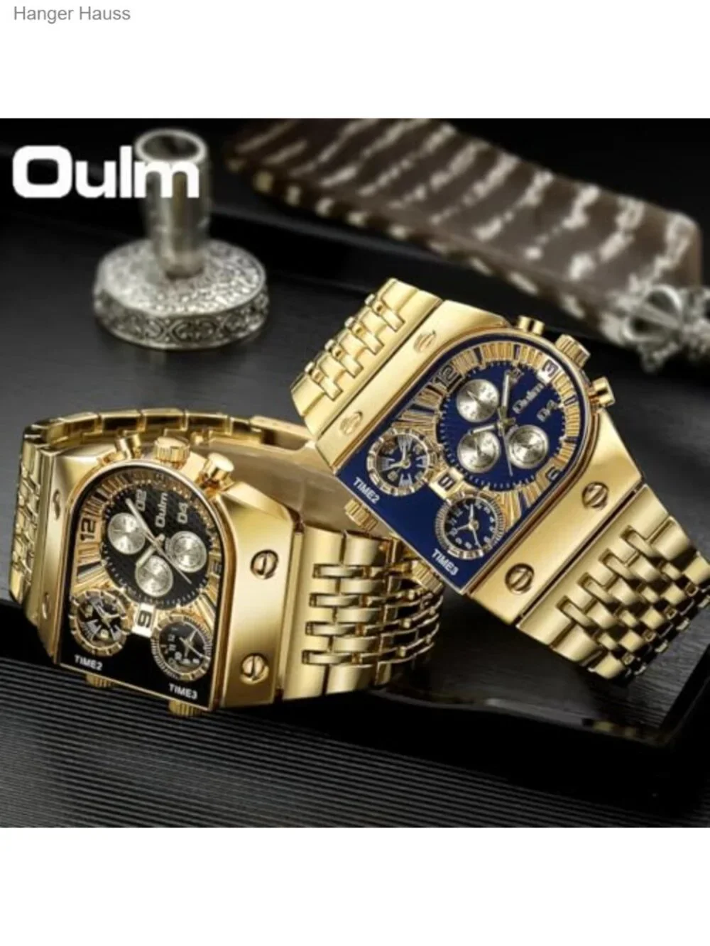 Men's Luxury Rectangular Quartz Watch Multi-Time Zone Luminous Waterproof